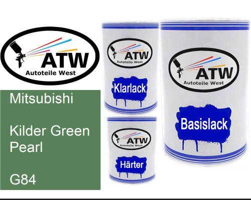Mitsubishi, Kilder Green Pearl, G84: 500ml Lackdose + 500ml Klarlack + 250ml Härter - Set, von ATW Autoteile West.